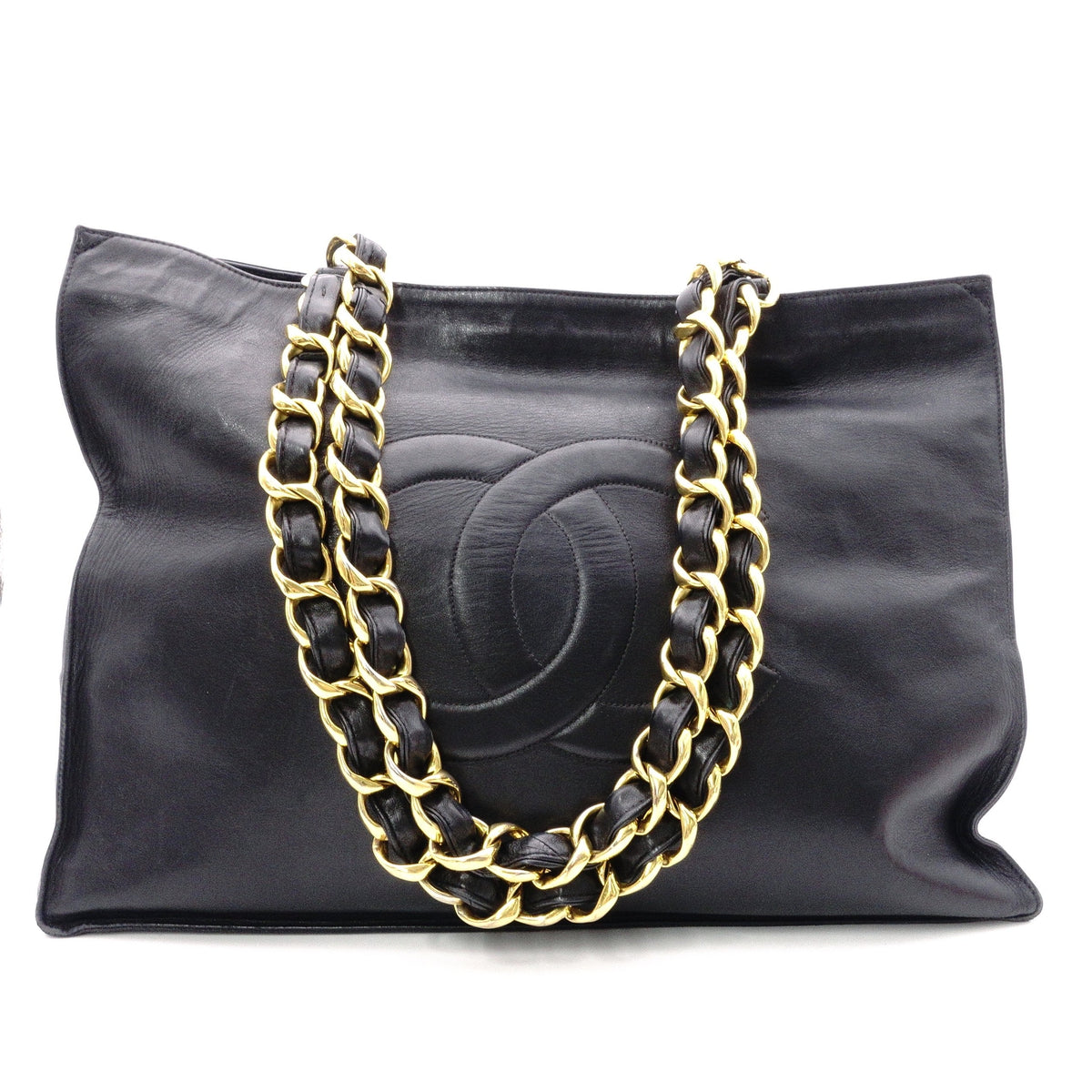 CHANEL Coco Logo Lambskin Shoulder Bag, Leather, Black, Women's, Vintage, CC Logo, Gold Hardware