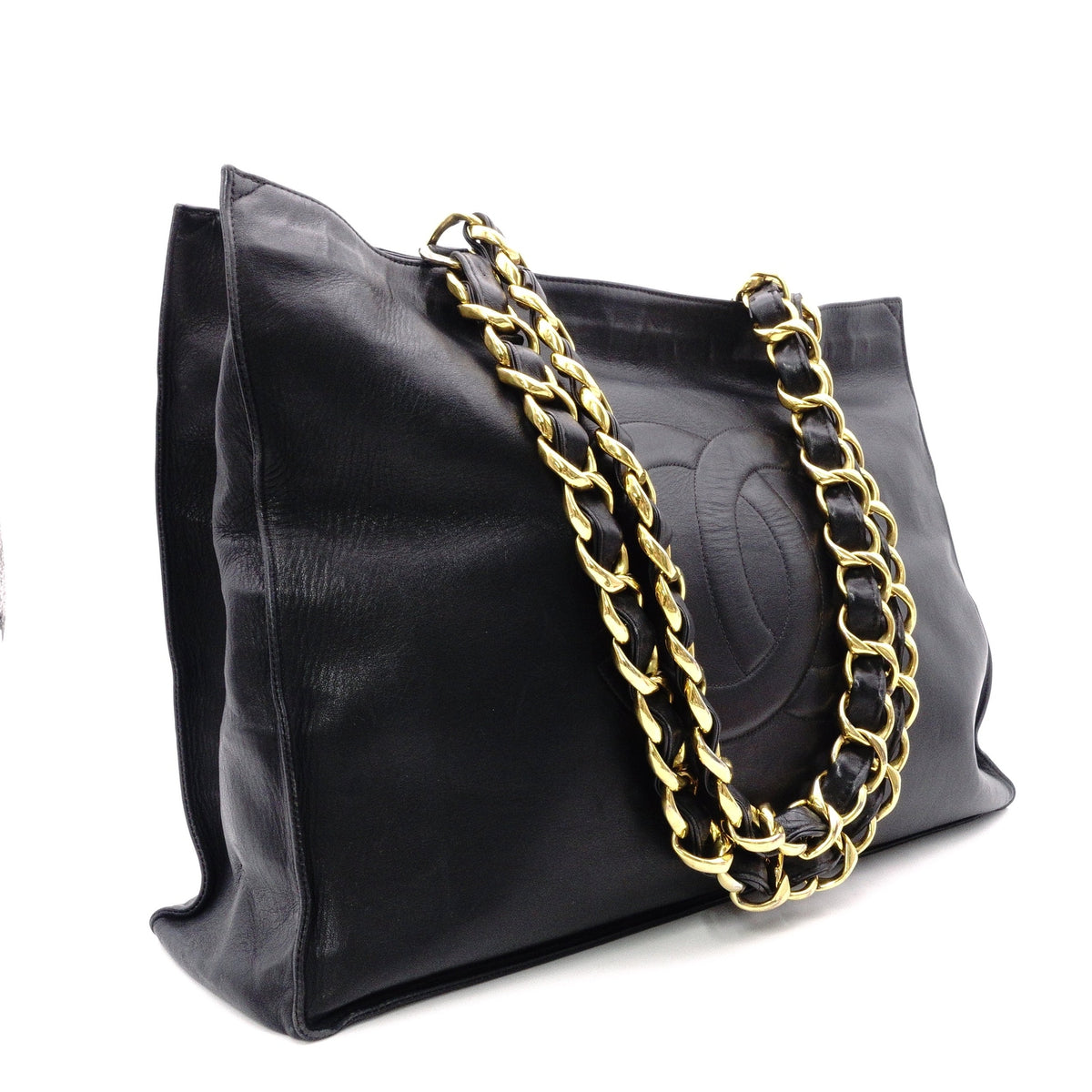 CHANEL Coco Logo Lambskin Shoulder Bag, Leather, Black, Women's, Vintage, CC Logo, Gold Hardware