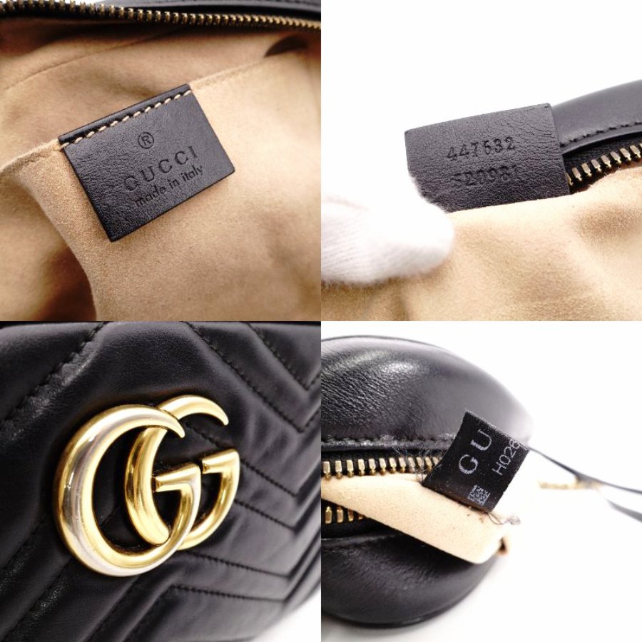 GUCCI GG Marmont Black Leather Shoulder Bag with GG Logo and Gold Hardware 7-12-389