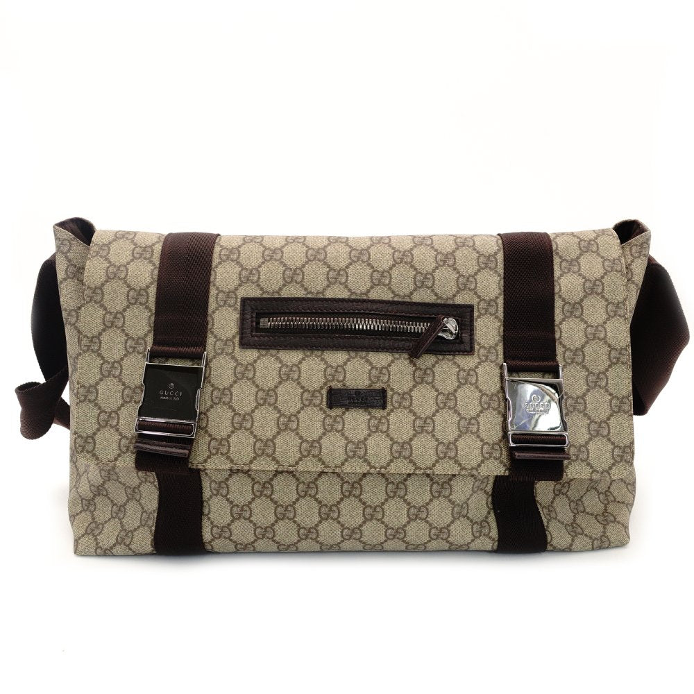 GUCCI Messenger Shoulder Bag GG Supreme Beige × Brown Crossbody Men's PVC 7-7-781