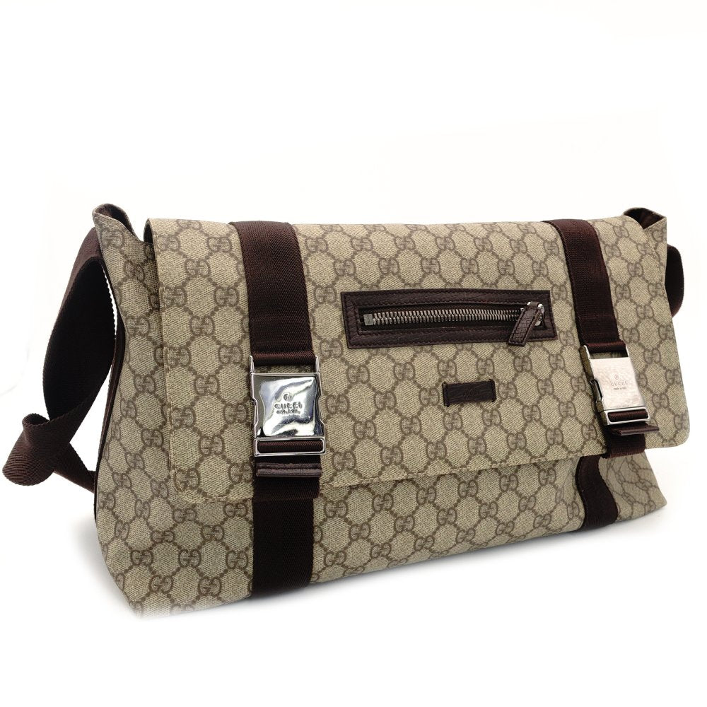 GUCCI Messenger Shoulder Bag GG Supreme Beige × Brown Crossbody Men's PVC 7-7-781