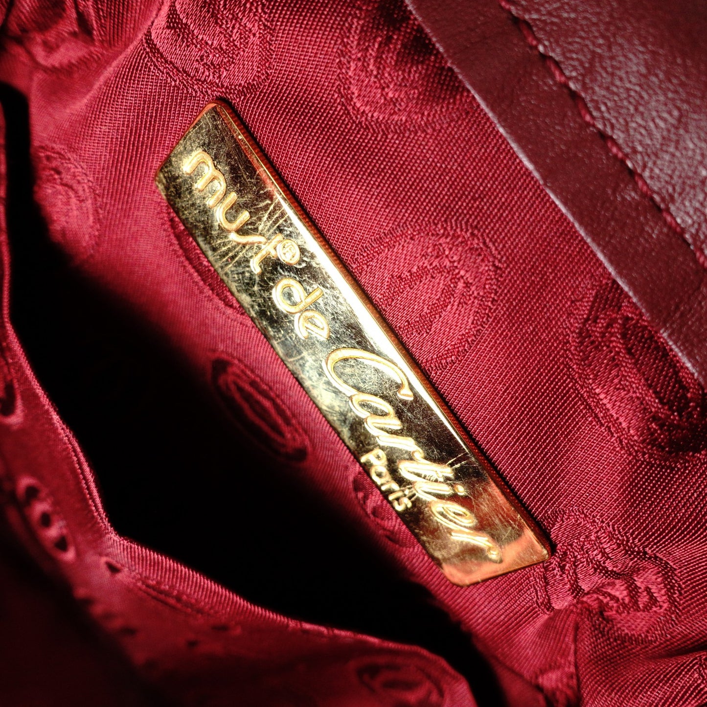CARTIER Vintage Must Line Shoulder Bag, Leather, Red, Crossbody