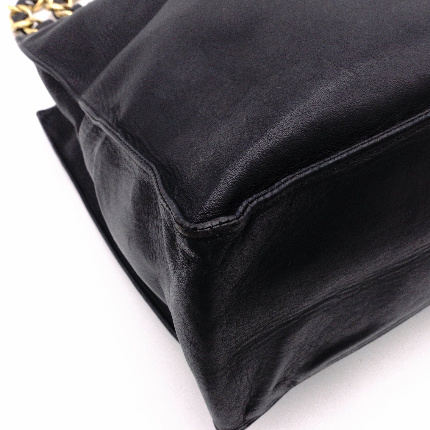 CHANEL Coco Logo Lambskin Shoulder Bag, Leather, Black, Women's, Vintage, CC Logo, Gold Hardware