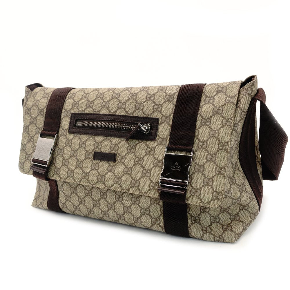GUCCI Messenger Shoulder Bag GG Supreme Beige × Brown Crossbody Men's PVC 7-7-781
