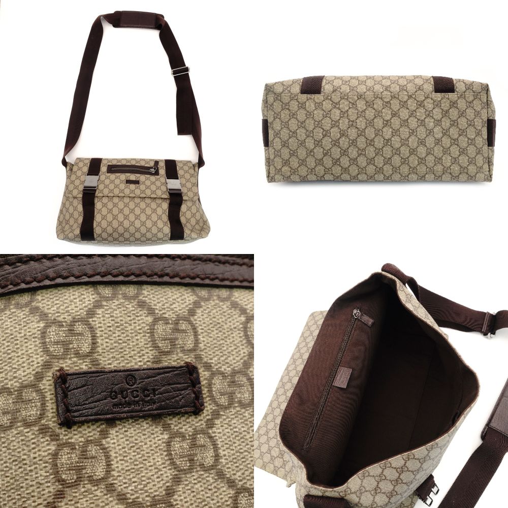 GUCCI Messenger Shoulder Bag GG Supreme Beige × Brown Crossbody Men's PVC 7-7-781