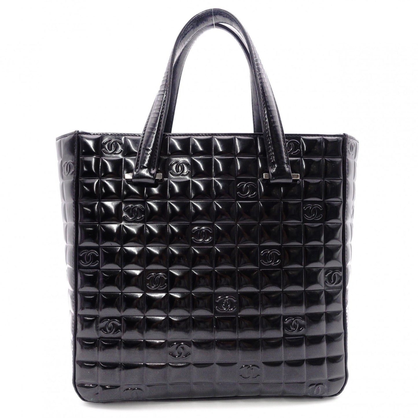 CHANEL Choco Bar Shoulder Bag, Patent Leather, Black Tote Bag