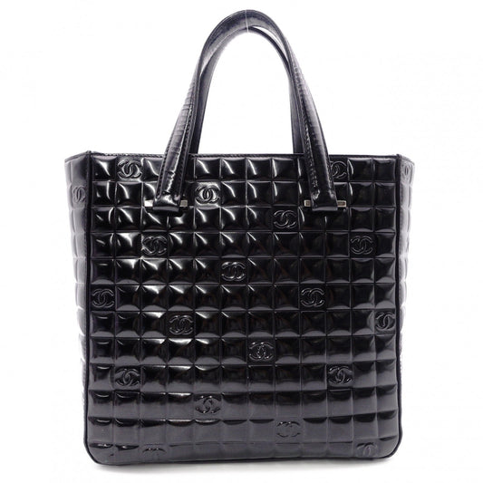 CHANEL Choco Bar Shoulder Bag, Patent Leather, Black Tote Bag