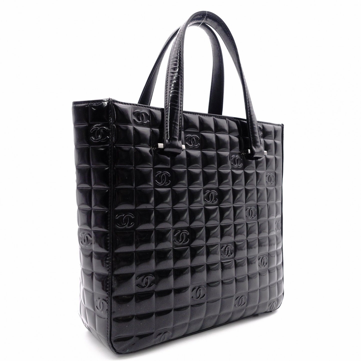 CHANEL Choco Bar Shoulder Bag, Patent Leather, Black Tote Bag