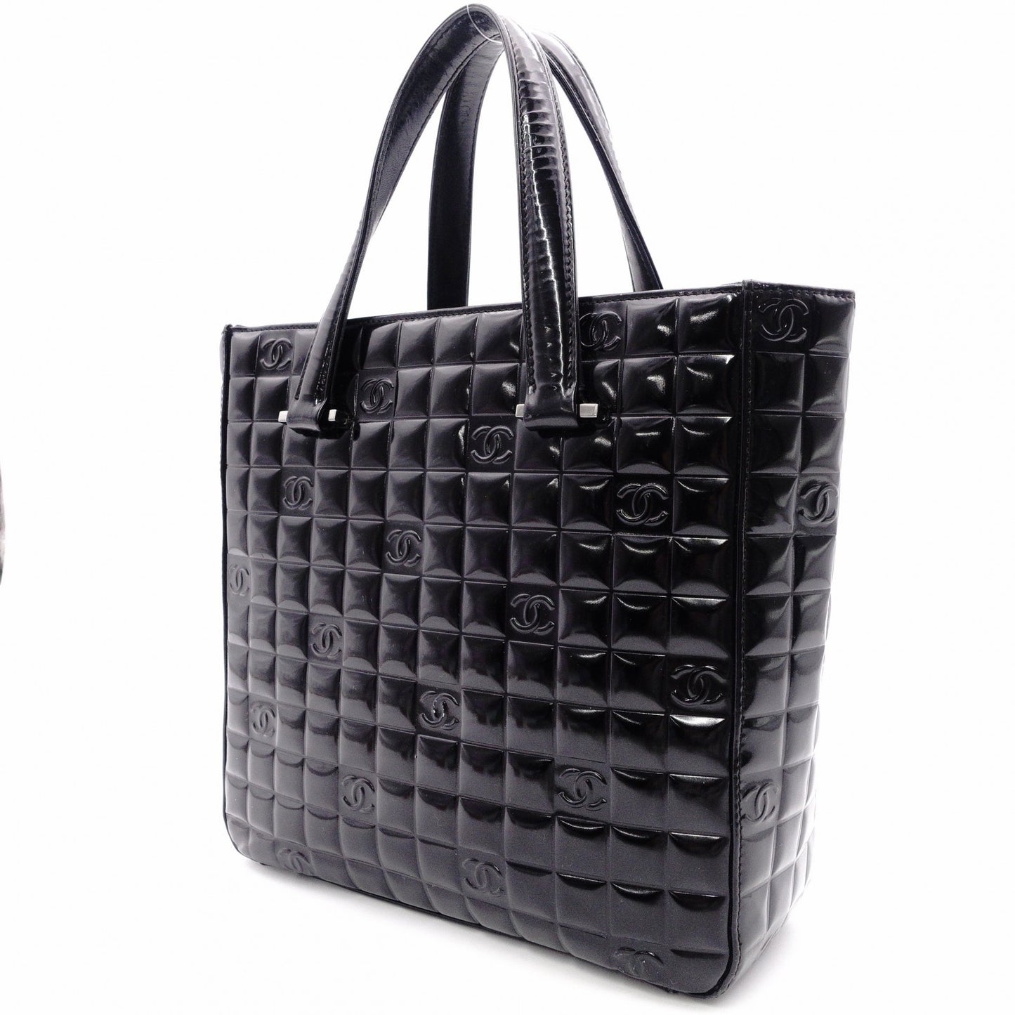 CHANEL Choco Bar Shoulder Bag, Patent Leather, Black Tote Bag
