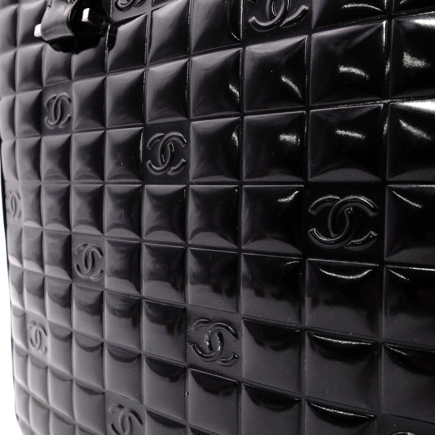 CHANEL Choco Bar Shoulder Bag, Patent Leather, Black Tote Bag