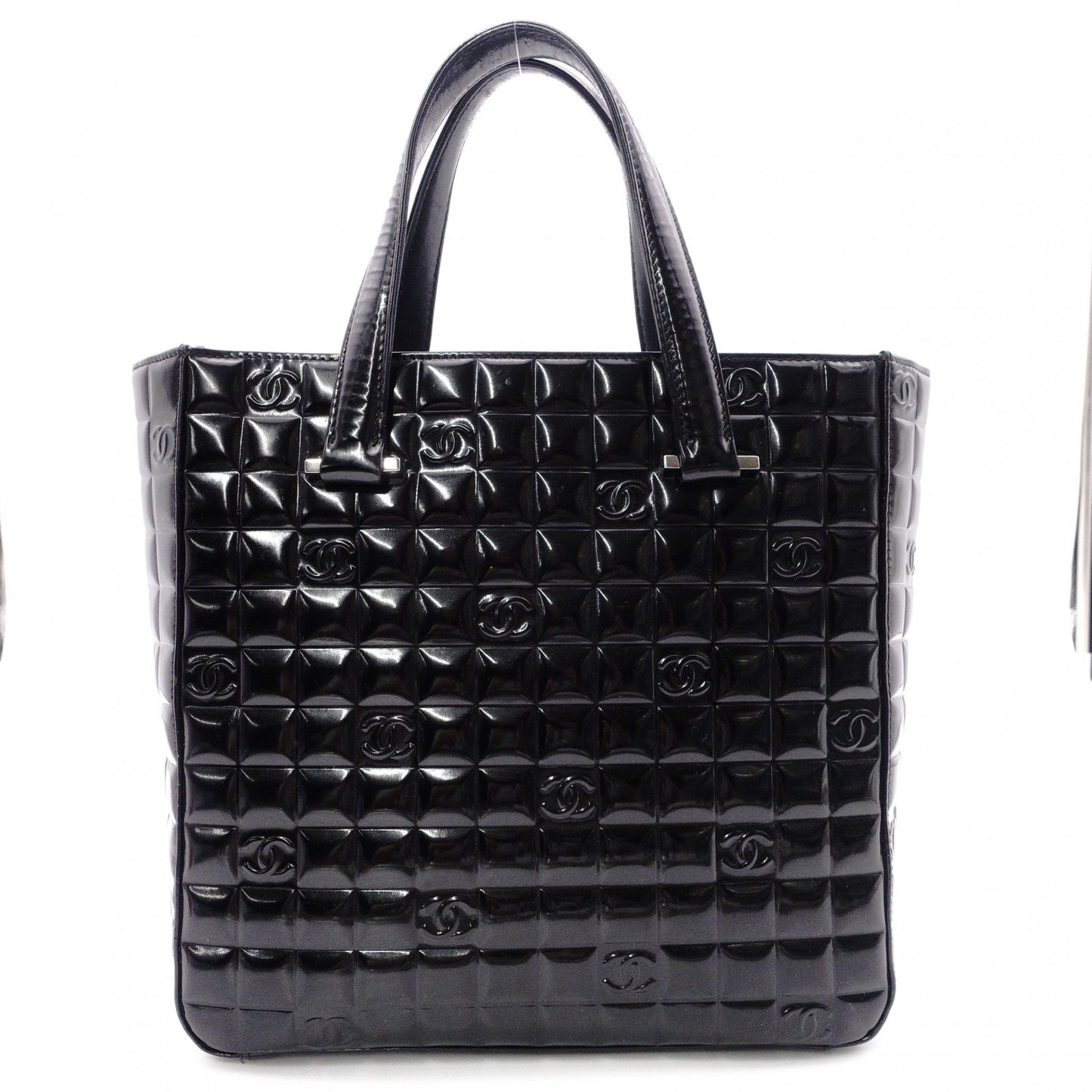 CHANEL Choco Bar Shoulder Bag, Patent Leather, Black Tote Bag