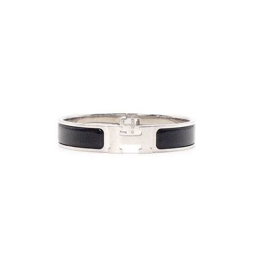 HERMES Click clack bracelet Silver/black metal Women