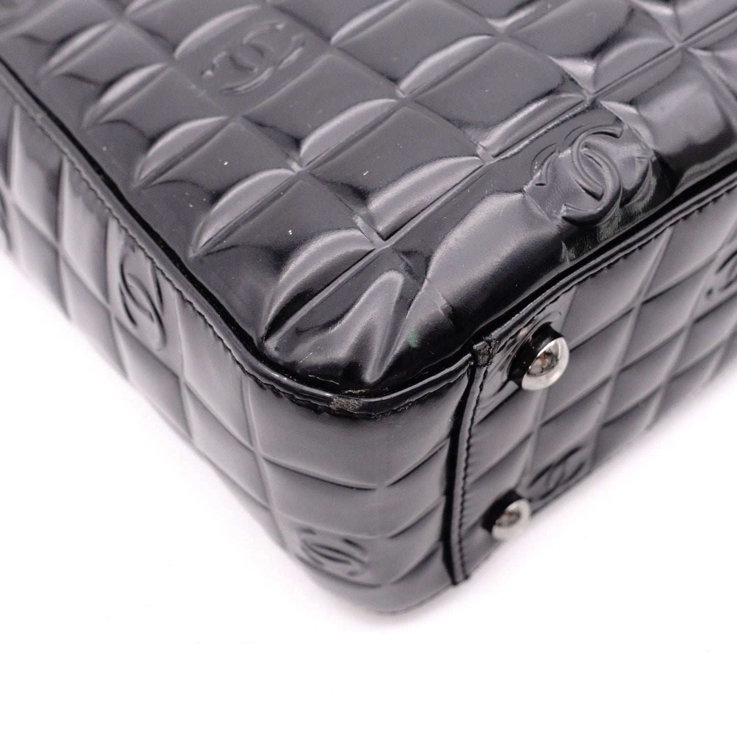 CHANEL Choco Bar Shoulder Bag, Patent Leather, Black Tote Bag