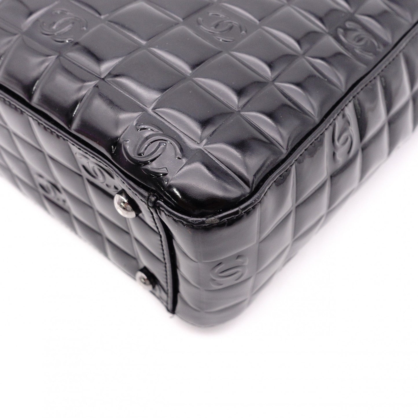 CHANEL Choco Bar Shoulder Bag, Patent Leather, Black Tote Bag