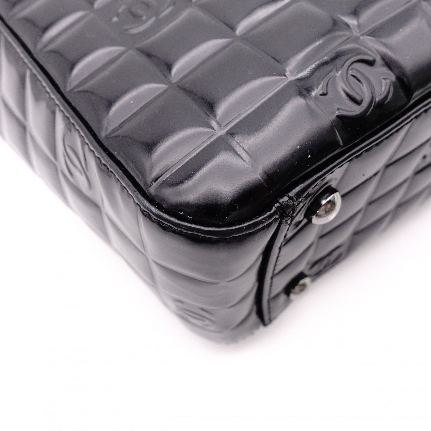 CHANEL Choco Bar Shoulder Bag, Patent Leather, Black Tote Bag