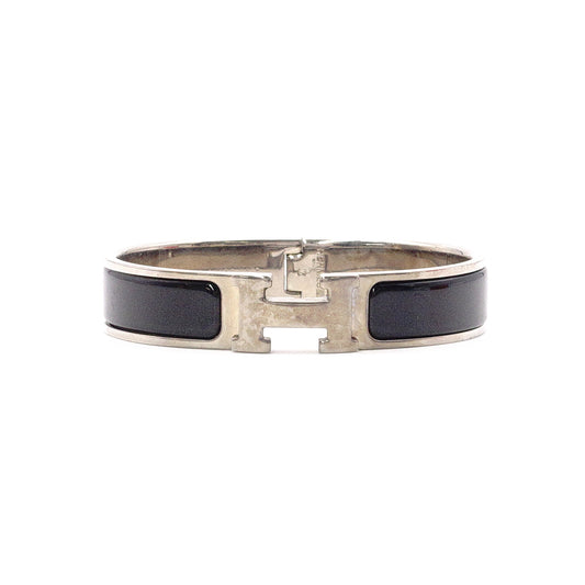 HERMES Click-Clack Bracelet, Metal, Black and Silver, Women's, H Logo, Click-H, Approx. 16 cm