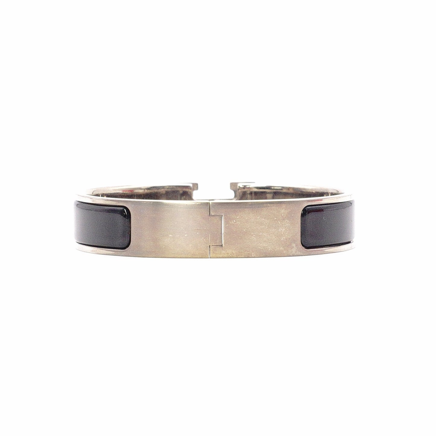 HERMES Click-Clack Bracelet, Metal, Black and Silver, Women's, H Logo, Click-H, Approx. 16 cm