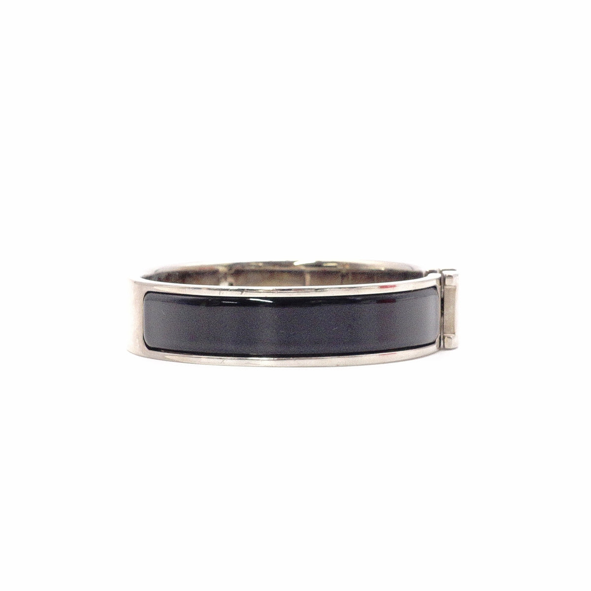 HERMES Click-Clack Bracelet, Metal, Black and Silver, Women's, H Logo, Click-H, Approx. 16 cm