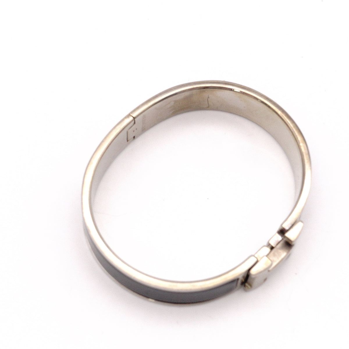 HERMES Click-Clack Bracelet, Metal, Black and Silver, Women's, H Logo, Click-H, Approx. 16 cm