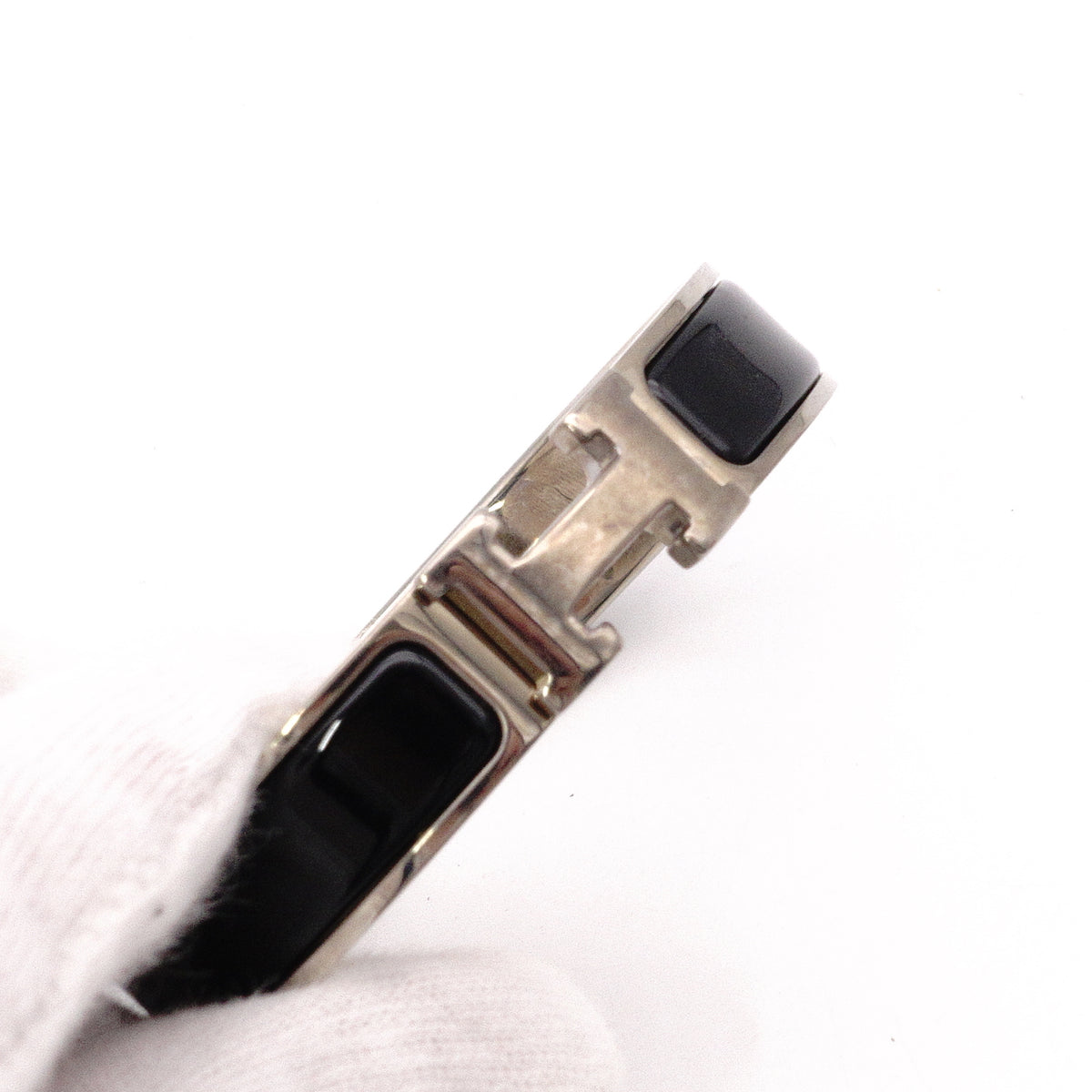 HERMES Click-Clack Bracelet, Metal, Black and Silver, Women's, H Logo, Click-H, Approx. 16 cm