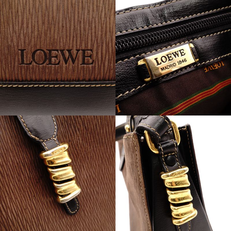 LOEWE Velasquez Shoulder Bag Leather Brown × Black Gold Hardware R8020588