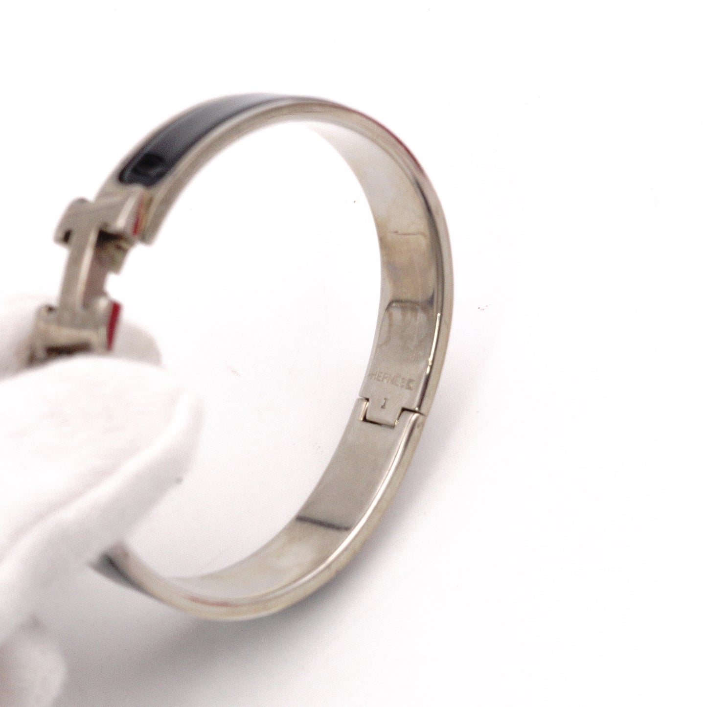 HERMES Click-Clack Bracelet, Metal, Black and Silver, Women's, H Logo, Click-H, Approx. 16 cm