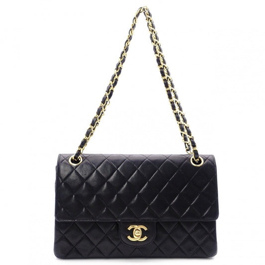 CHANEL Double Flap Matelassé Classic Shoulder Bag, Leather, Black with Gold Hardware
