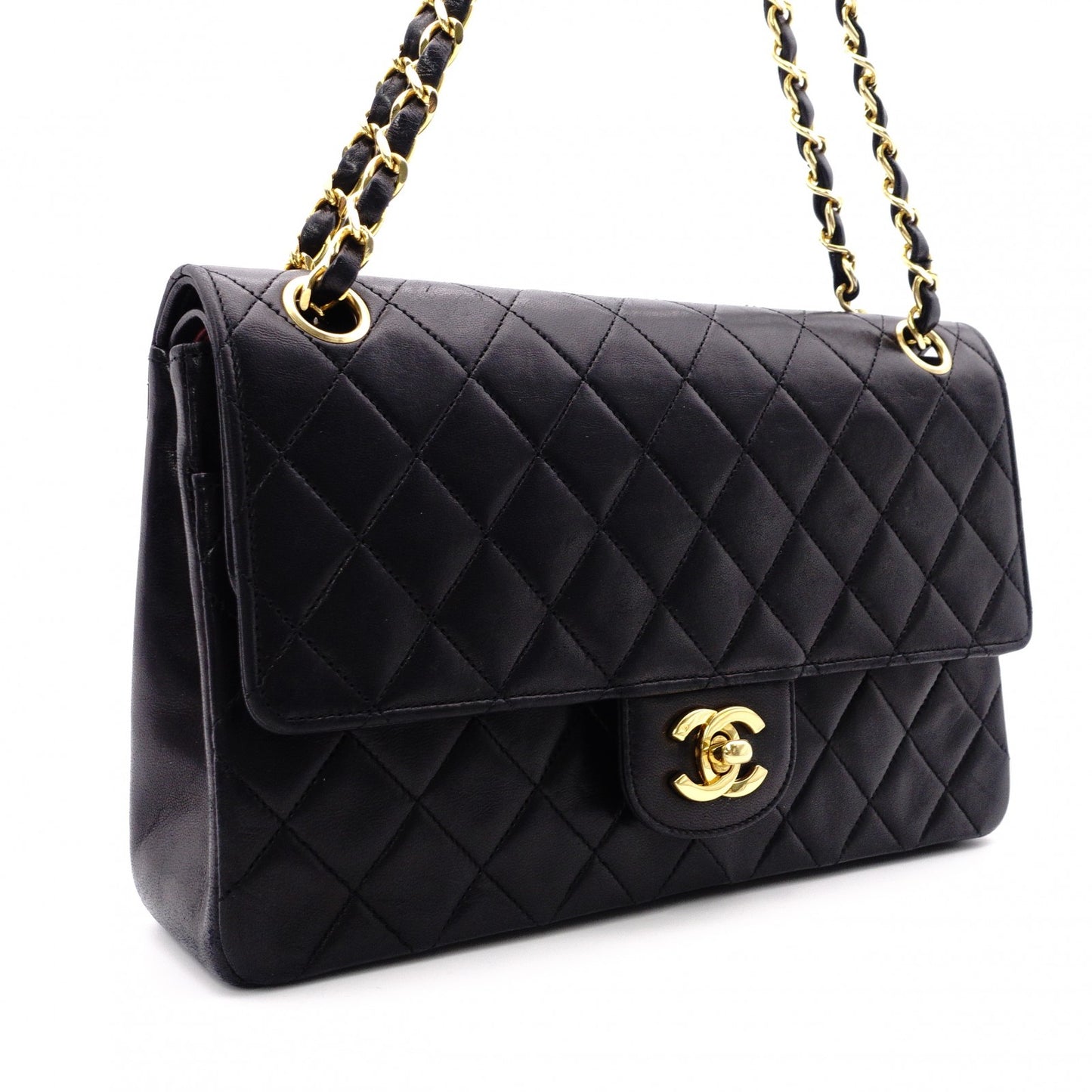 CHANEL Double Flap Matelassé Classic Shoulder Bag, Leather, Black with Gold Hardware