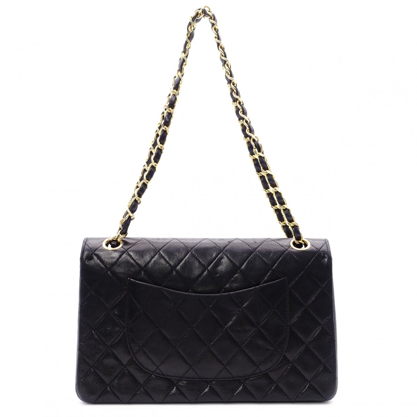CHANEL Double Flap Matelassé Classic Shoulder Bag, Leather, Black with Gold Hardware
