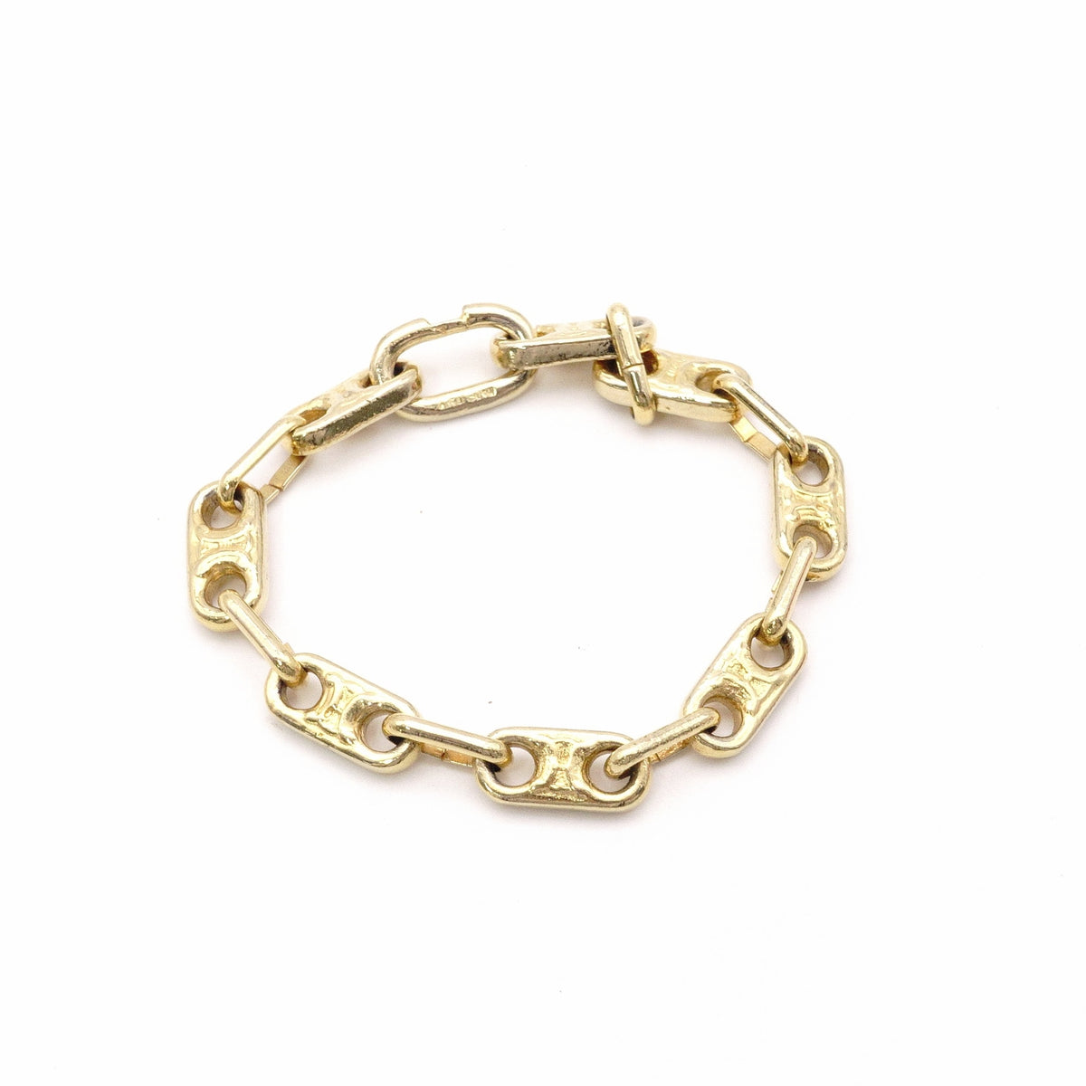 CELINE Macadam Bracelet, Metal, Gold, Women's, Logo, Vintage