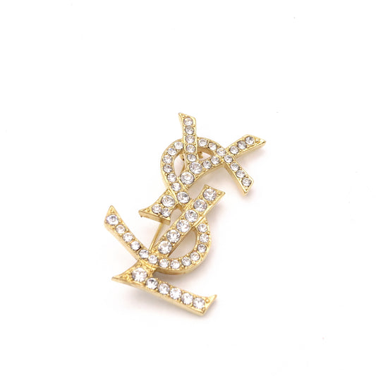 YVES SAINT LAURENT Yves Saint Laurent Brooch, Metal/Rhinestone, Gold, YSL