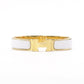 HERMES Click-Clack Bracelet, Metal, Gold and White, Women's, Size Approx. 16 cm, Click-H, H Logo