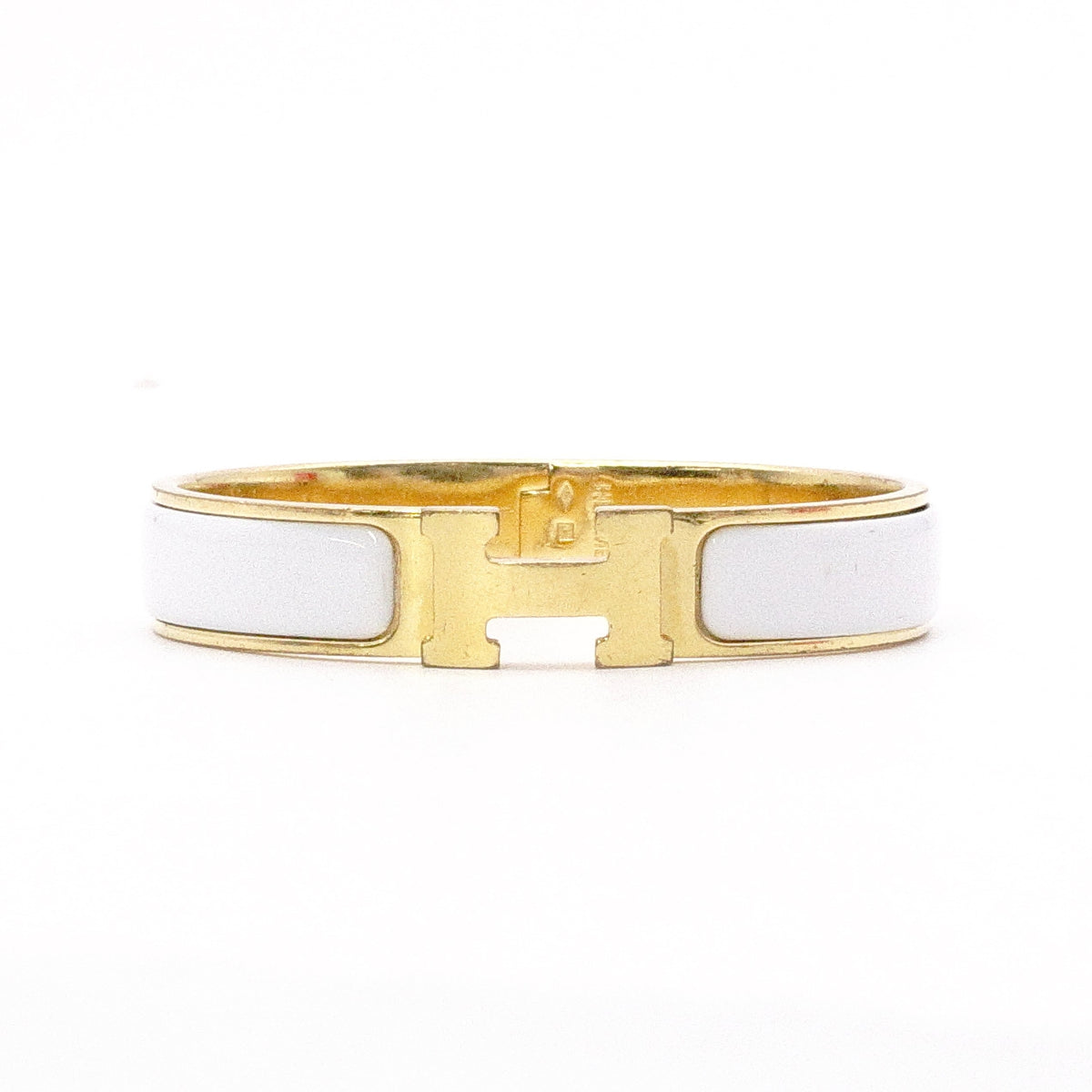 HERMES Click-Clack Bracelet, Metal, Gold and White, Women's, Size Approx. 16 cm, Click-H, H Logo