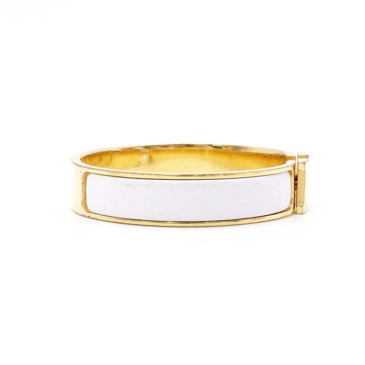 HERMES Click-Clack Bracelet, Metal, Gold and White, Women's, Size Approx. 16 cm, Click-H, H Logo