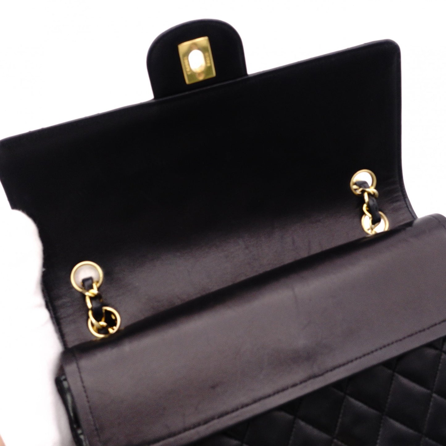 CHANEL Double Flap Matelassé Classic Shoulder Bag, Leather, Black with Gold Hardware