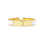 HERMES Click-Clack Bracelet, Metal, Gold and White, Women's, Size Approx. 16 cm, Click-H, H Logo