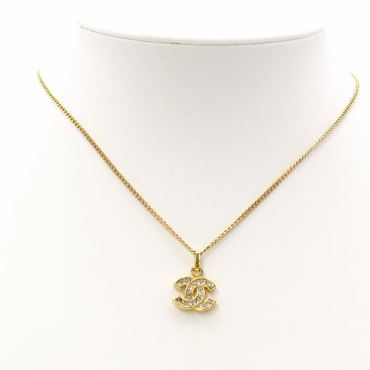CHANEL Necklace, Metal, Rhinestone, Gold, CC Necklace