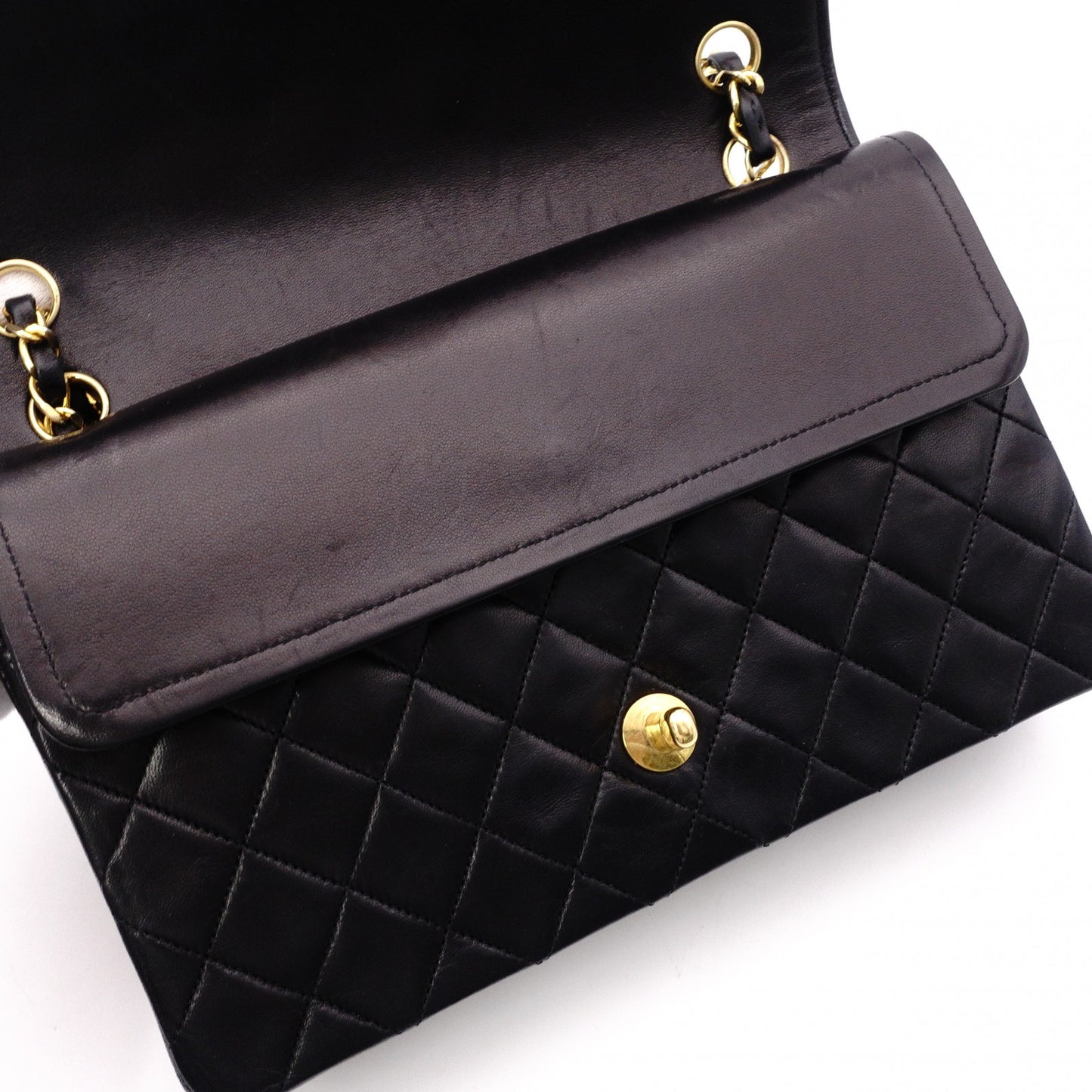 CHANEL Double Flap Matelassé Classic Shoulder Bag, Leather, Black with Gold Hardware