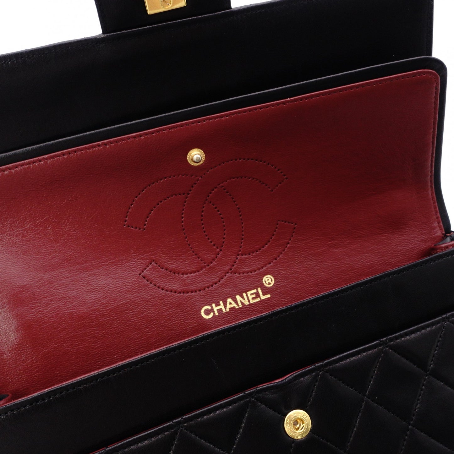 CHANEL Double Flap Matelassé Classic Shoulder Bag, Leather, Black with Gold Hardware
