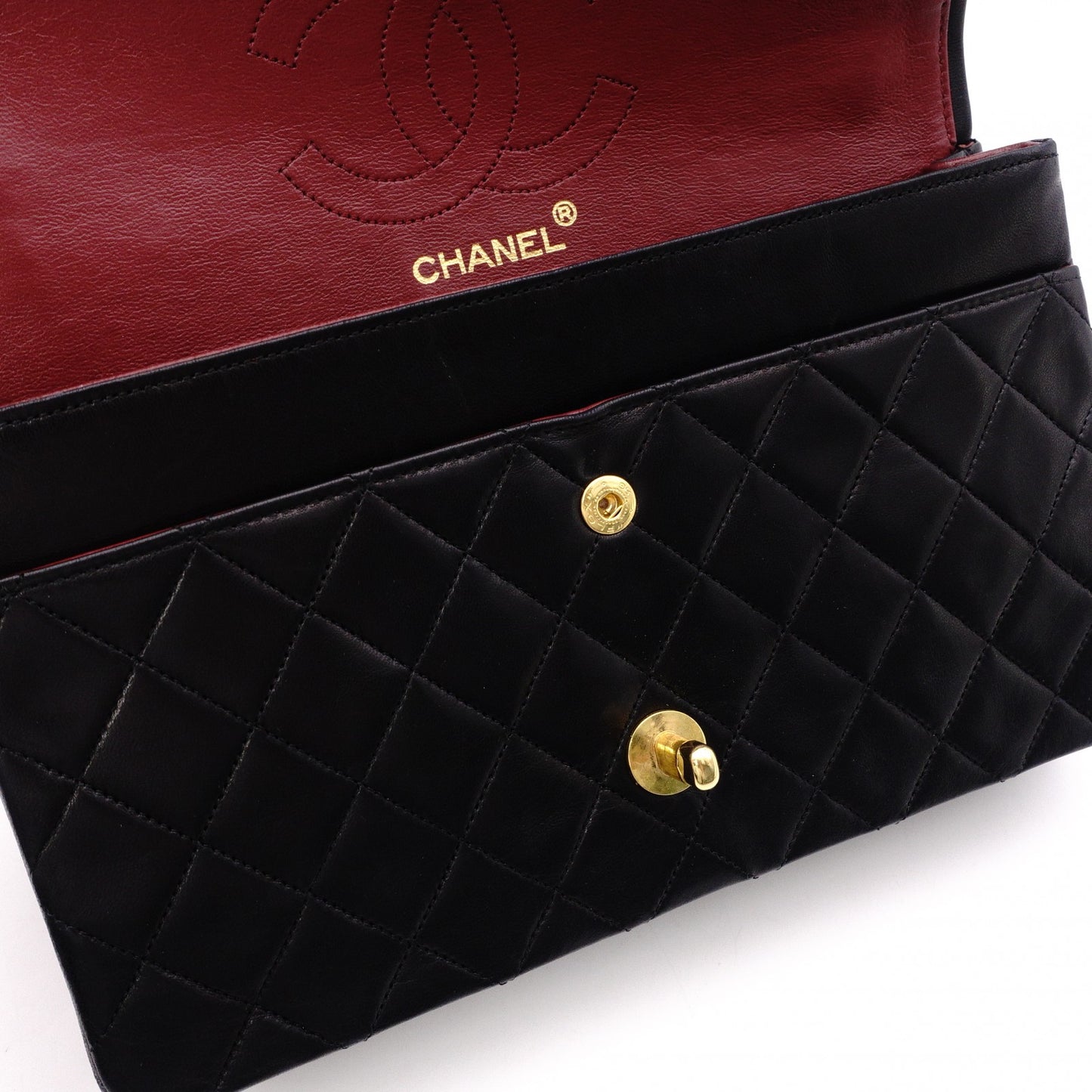 CHANEL Double Flap Matelassé Classic Shoulder Bag, Leather, Black with Gold Hardware