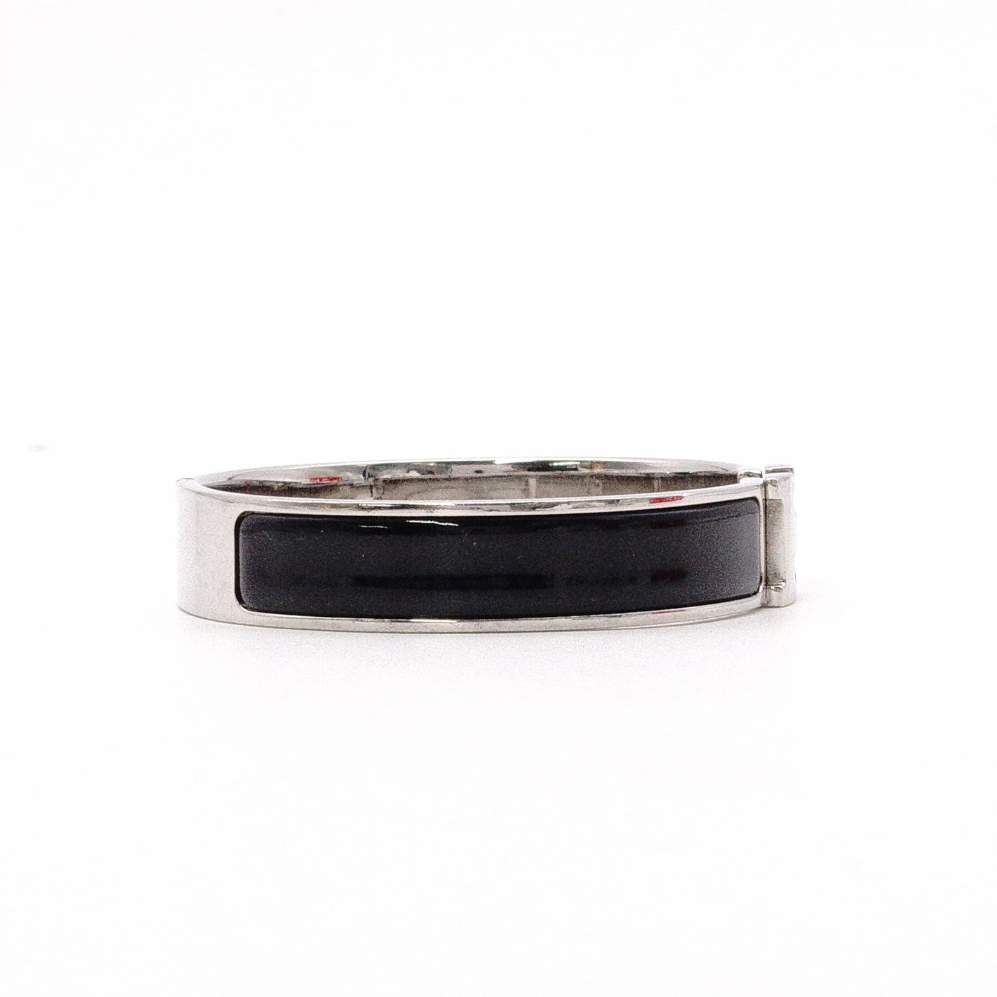 HERMES Click-Clack Bracelet, Metal, Silver, Black, Women's, H Logo, Click H