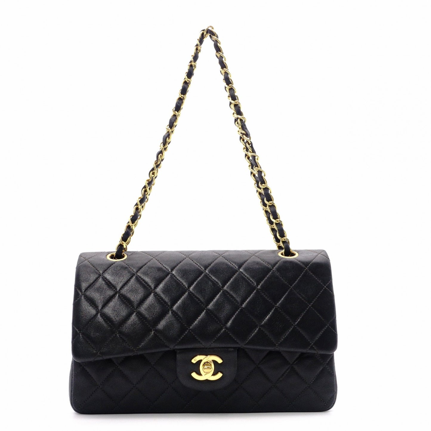 CHANEL Double Flap Matelassé Classic Lambskin Shoulder Bag, Leather, Black with Gold Hardware