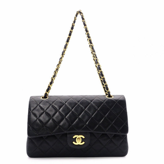 CHANEL Double Flap Matelassé Classic Lambskin Shoulder Bag, Leather, Black with Gold Hardware