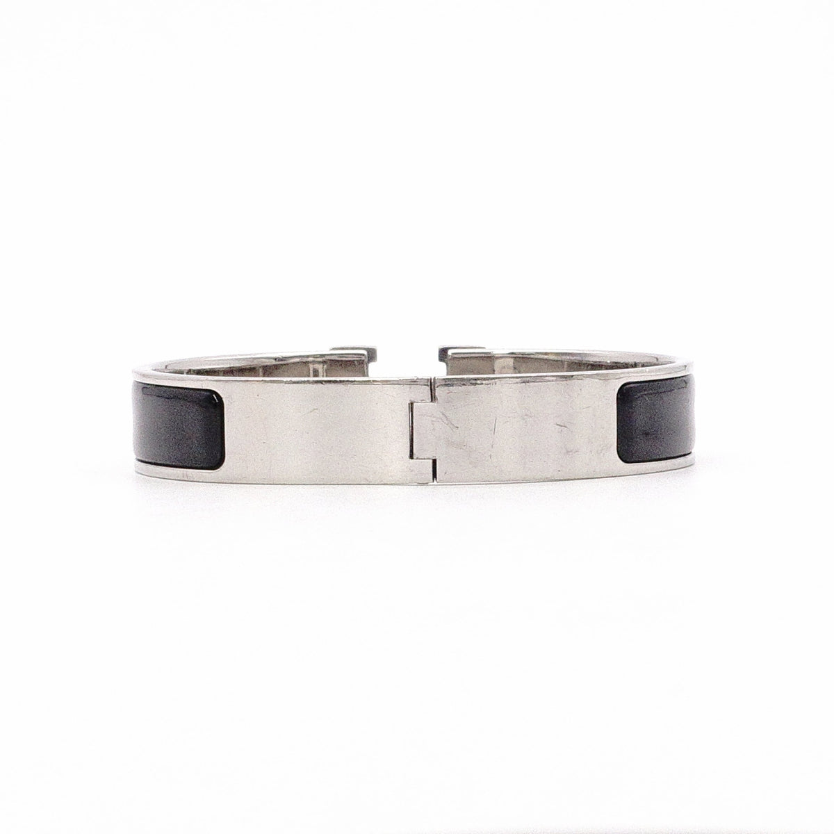 HERMES Click-Clack Bracelet, Metal, Silver, Black, Women's, H Logo, Click H