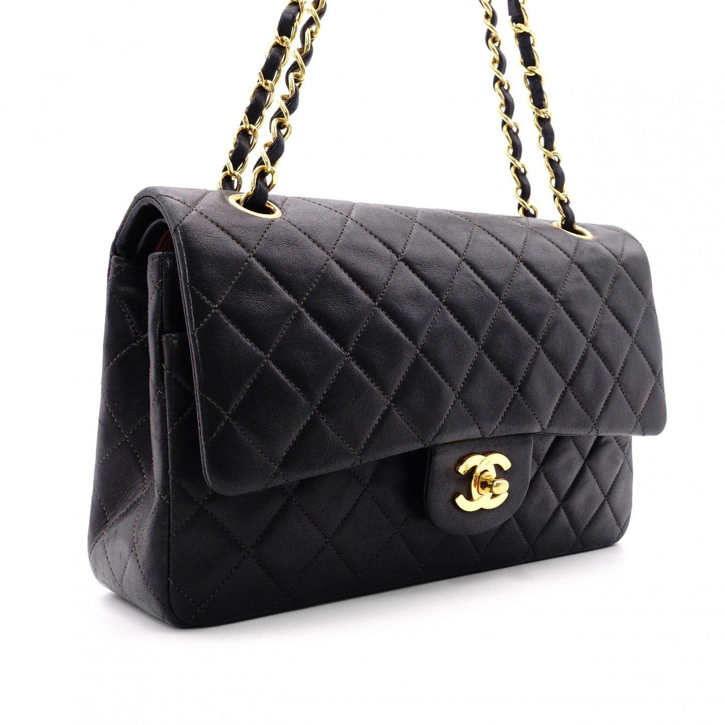 CHANEL Double Flap Matelassé Classic Lambskin Shoulder Bag, Leather, Black with Gold Hardware