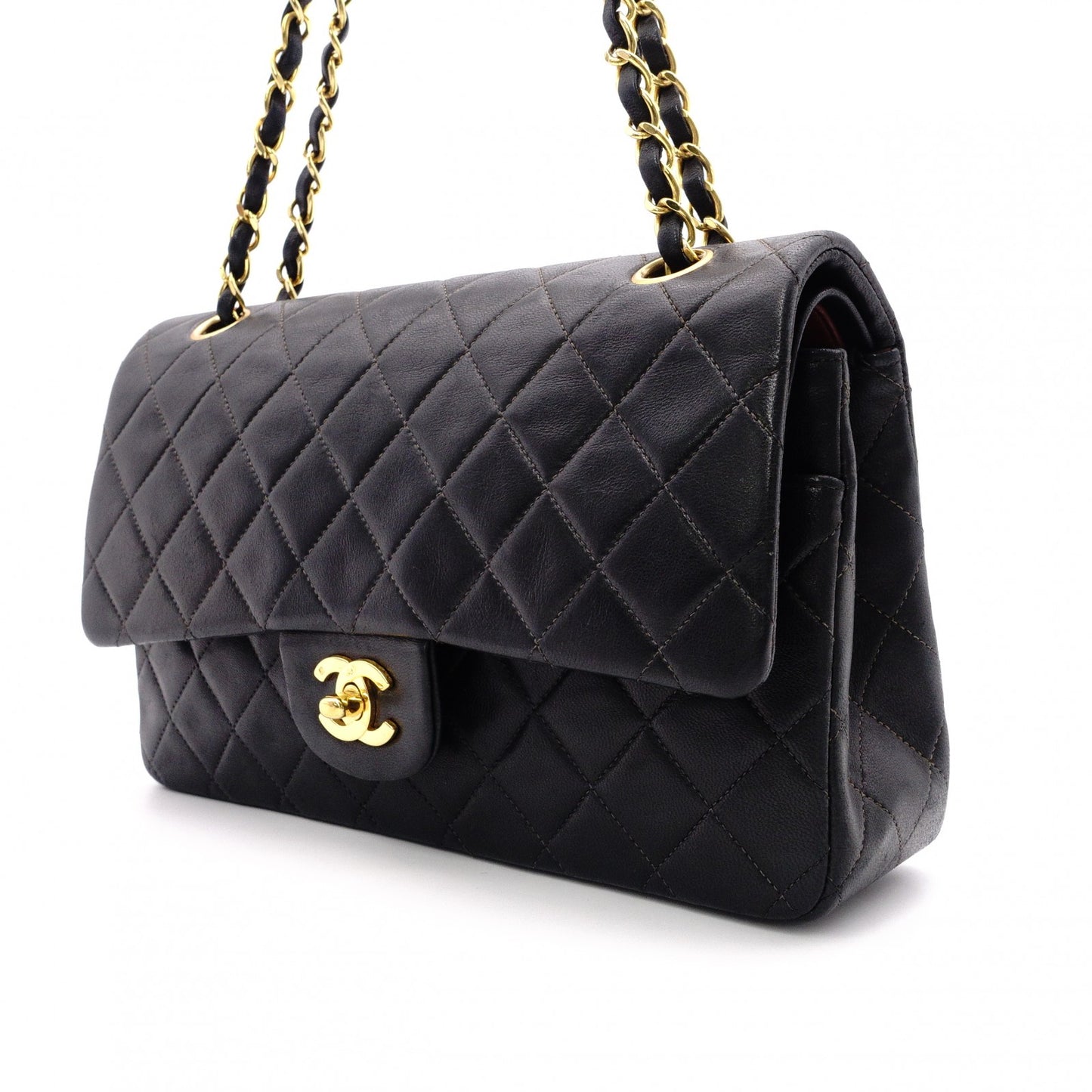 CHANEL Double Flap Matelassé Classic Lambskin Shoulder Bag, Leather, Black with Gold Hardware