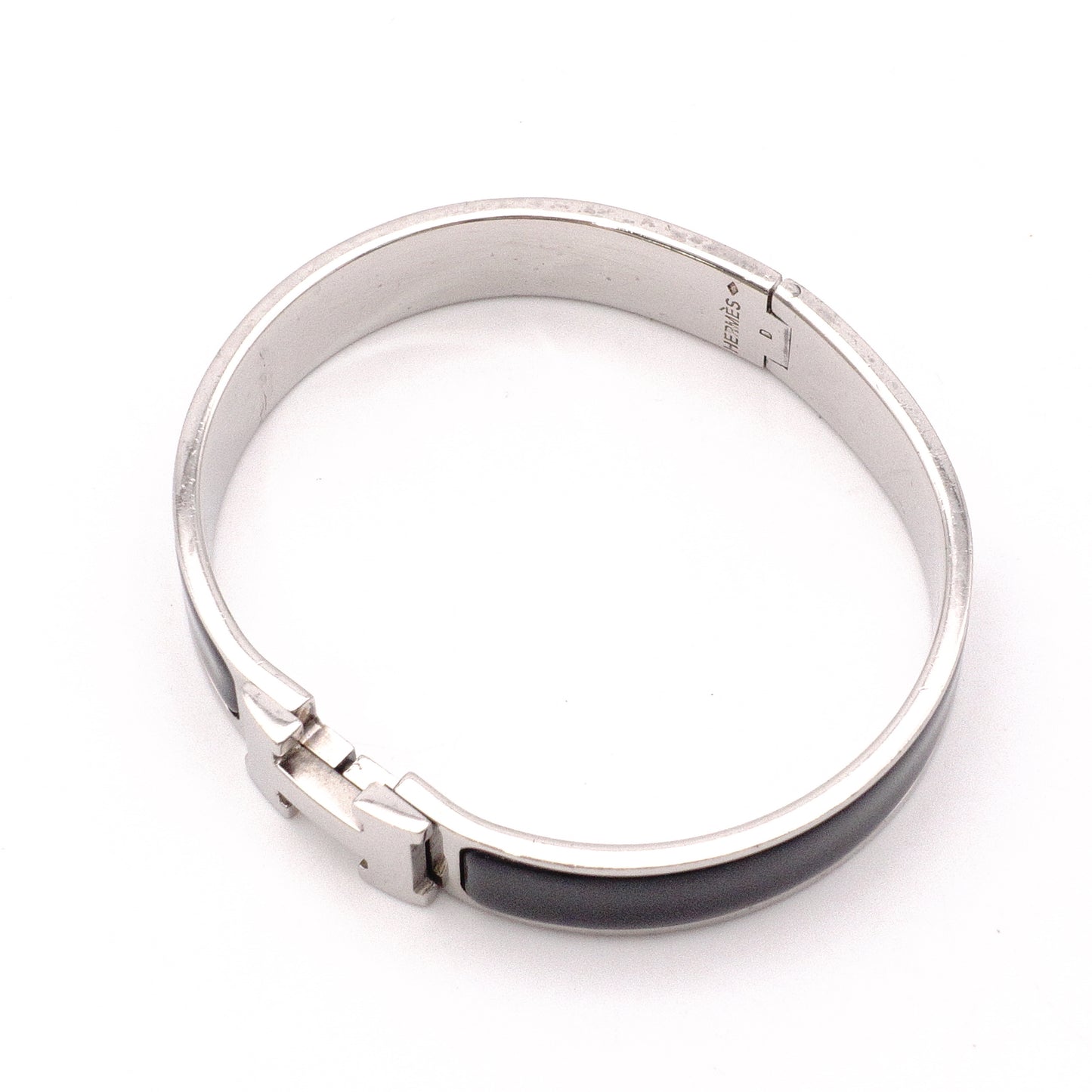 HERMES Click-Clack Bracelet, Metal, Silver, Black, Women's, H Logo, Click H