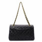 CHANEL Double Flap Matelassé Classic Lambskin Shoulder Bag, Leather, Black with Gold Hardware