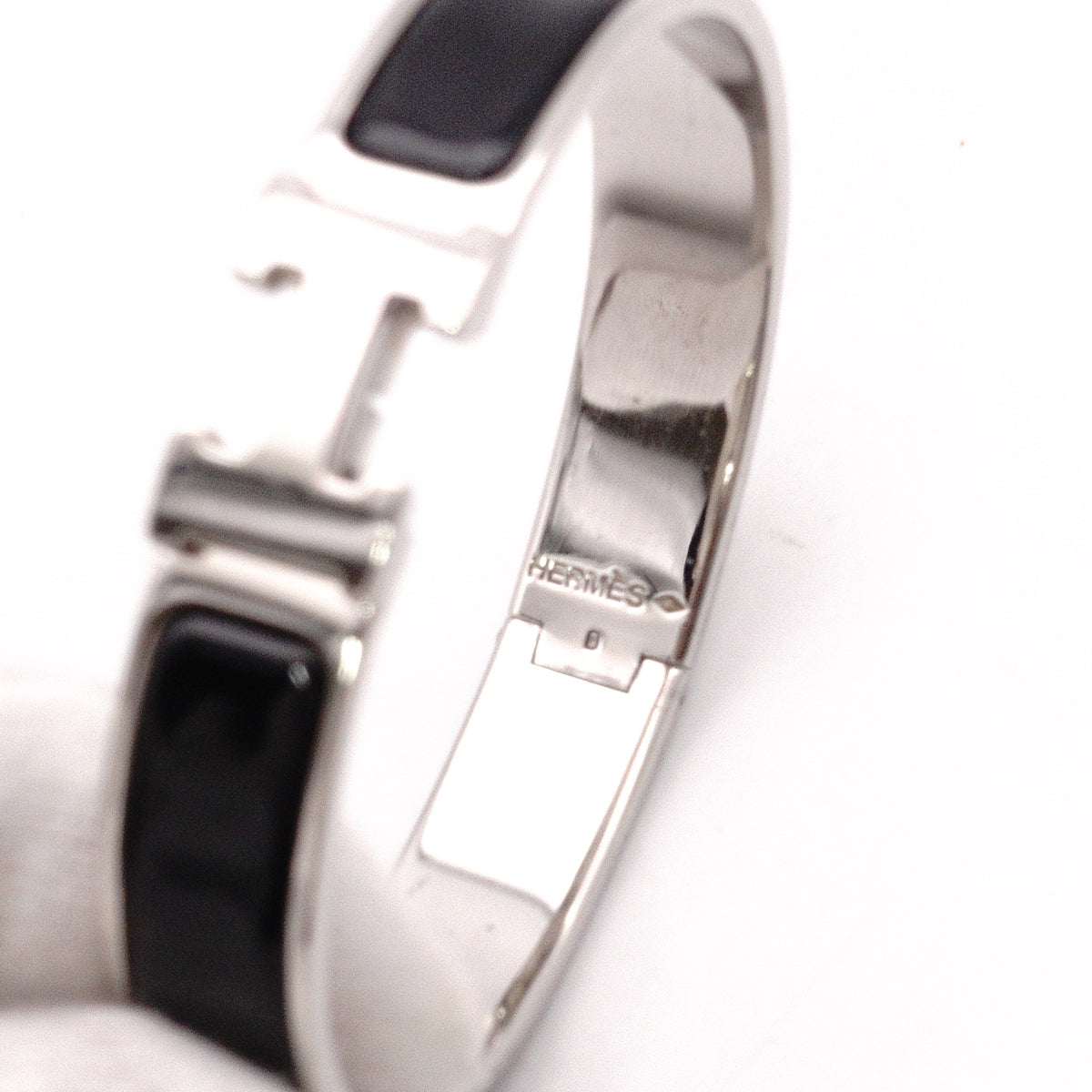HERMES Click-Clack Bracelet, Metal, Silver, Black, Women's, H Logo, Click H