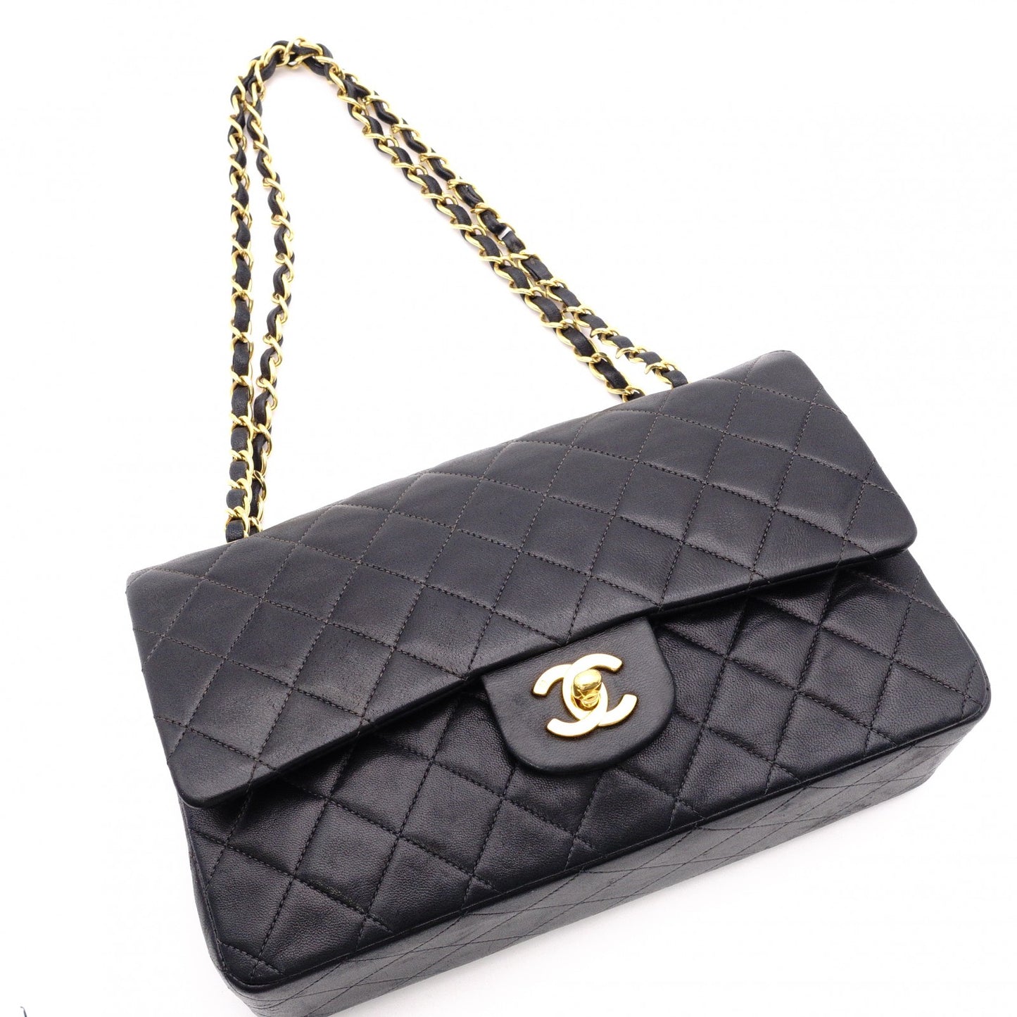 CHANEL Double Flap Matelassé Classic Lambskin Shoulder Bag, Leather, Black with Gold Hardware